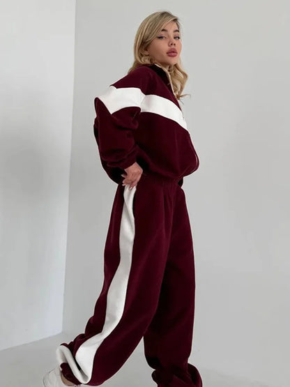 Women's Ready Zip Front Set Street Style Lightweight Hoodie & Pants Two Piece Sports Casual Fashion Loose Outdoor Outfit.