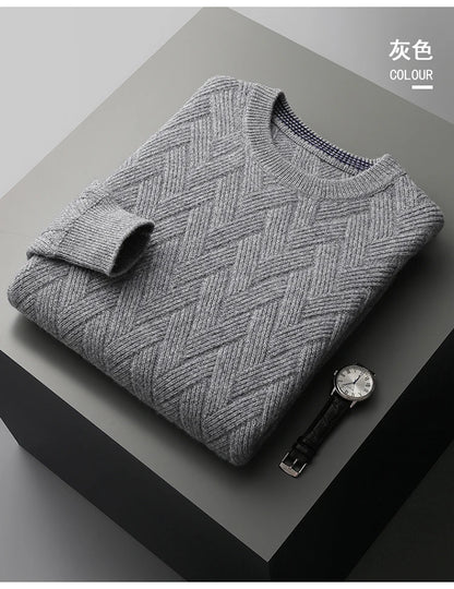 LHZSYY Men' New 100%Cashmere Sweater Winter O-Neck Mat Pullovers Long Sleeve Loose Plus Size Base Shirt Thicken Casual Knit Tops.