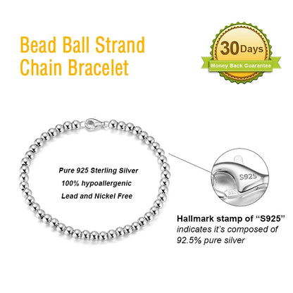 Rinntin 14K Gold 925 Sterling Silver 4mm Bead Ball Strand Chain Bracelet for Women Trendy Handmade Bracelets Jewelry SB103.