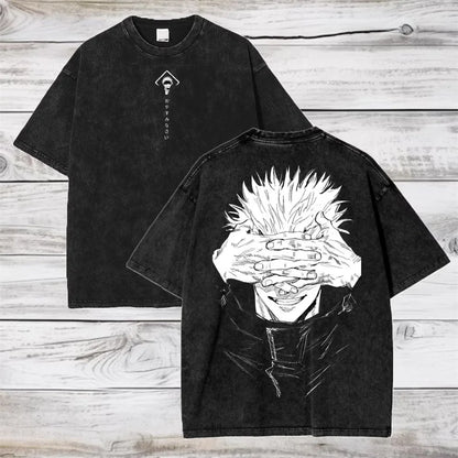 Gojo Satoru Jujutsu Kaisen Women Tshirt Washed Cotton T-shirt T Shirt Men Clothing Summer Short Sleeve Tees Streetwear.