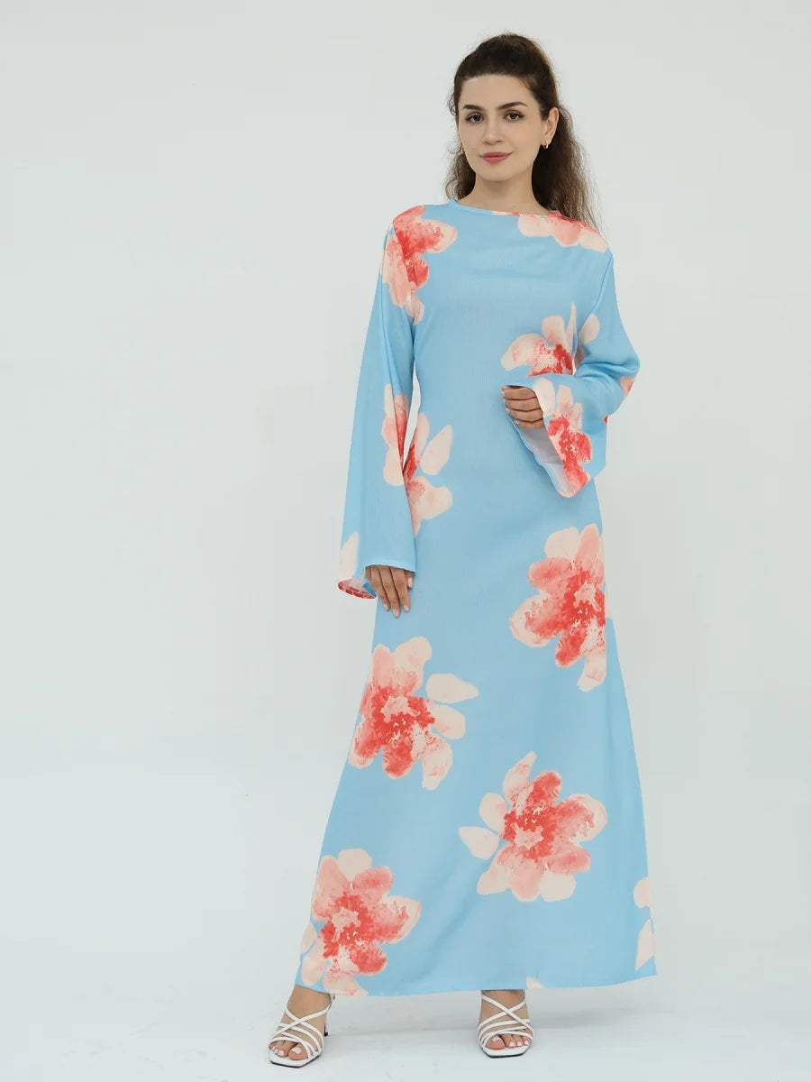 Muslim Women Dubai Abaya luxury Flower Print Long Dress Kaftan Ramadan Robe Femme african Maxi dresses Islam Clothing Kebaya
