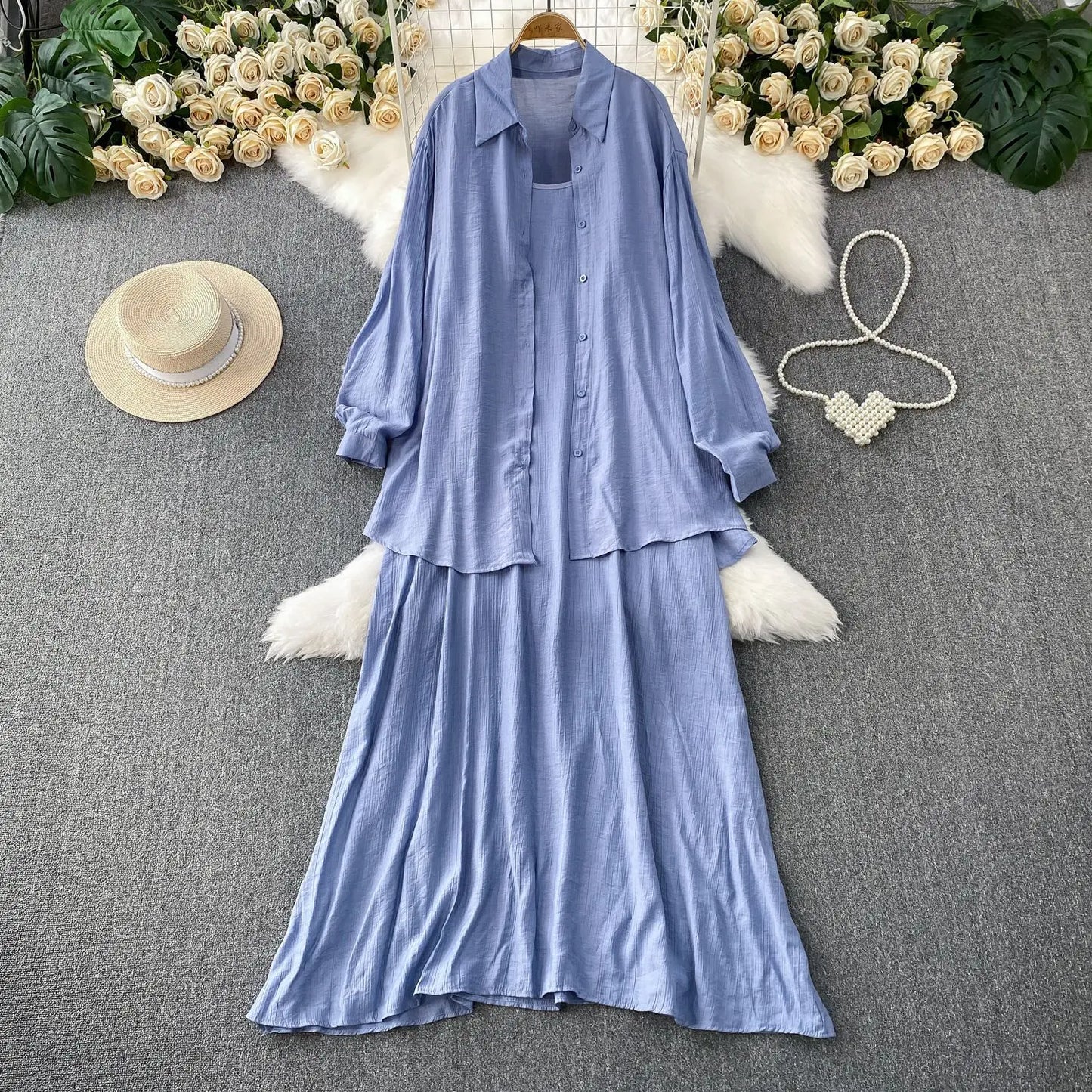 Muslim Women Shirt Dress Two Piece Set Solid Modest Suits Ramadan Musulman Ensemble Morocco Dubai Abayas Islam Outfits Jalabiya.