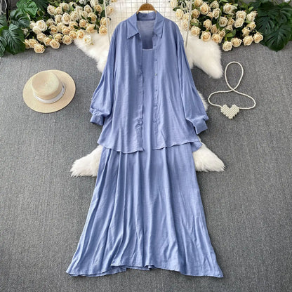 Muslim Women Shirt Dress Two Piece Set Solid Modest Suits Ramadan Musulman Ensemble Morocco Dubai Abayas Islam Outfits Jalabiya.