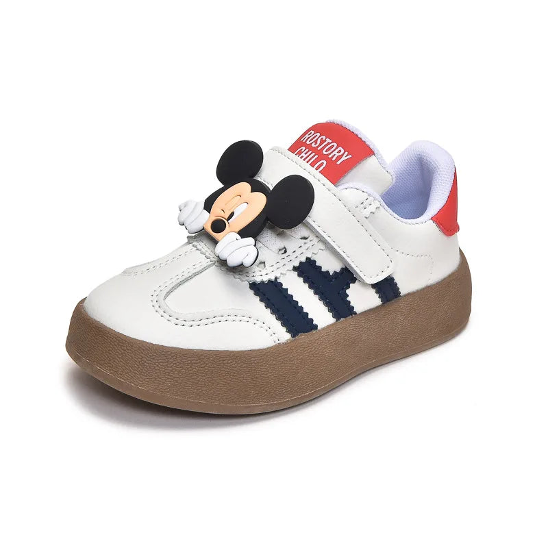 Disney Children's Casual Shoes Cute Minnie Girls Sneakers Fashion Mickey Boys Sport Shoes Anti-slip Soft Sole Kids Board Shoes.