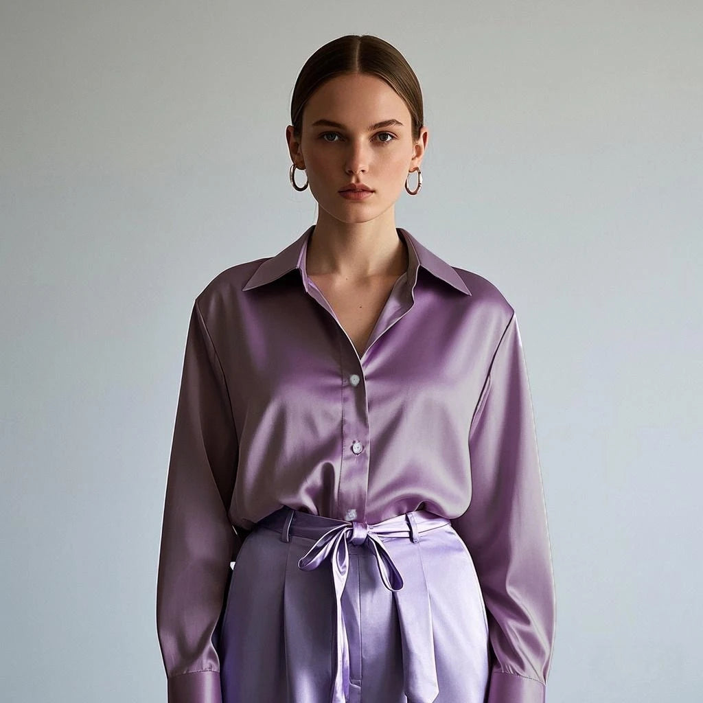 Luxury Satin Finish Shirts And Blouses For Women Clothes Casual Top OL Long Sleeve Single Breasted Elegant French Solid Blouses.