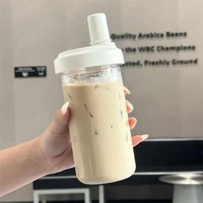 Pearl Straw Cup Transparent Plastic Water Bottle Portable Heat Resistant Drinkware Large Capacity Student Bubble Milk Tea Cup.