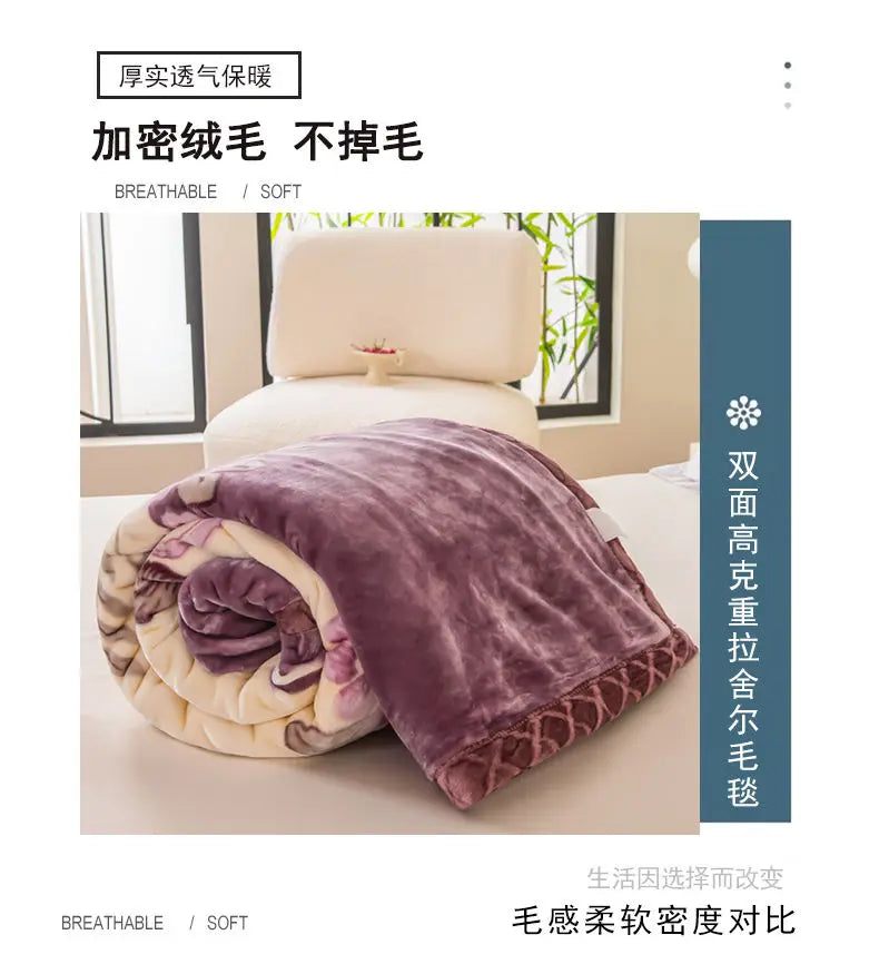 Nordic Style Geometric Printed Blanket Two Person Winter Thickened Quilt Coral Fleece Material Easy To Maintain Plush Bed Sheets.