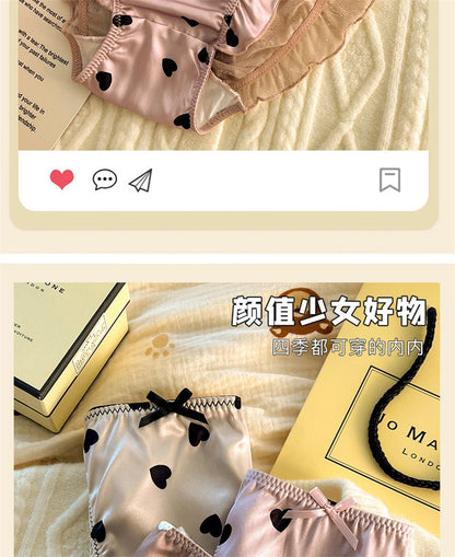 Sexy lingerie women Satin tangas lace ropa interior femenina sweet calzones para mujer plus size panties heart underwear women.