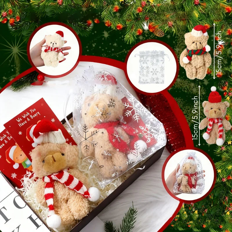 12–48 Stück Weihnachts-Kuscheltiere, Mini-Teddybären, groß, mit Organzabeuteln für Weihnachtsfeiern, Gastgeschenke, Weihnachtsbaumdekoration.