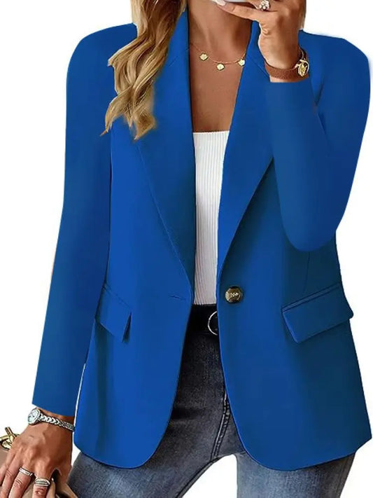 Übergroße Damen-Blazerjacke, Business-Anzug, Mantel, Revers, lange Ärmel, einfarbig, Knopf, lässig, elegant, Mantel, trendige, lockere Oberbekleidung