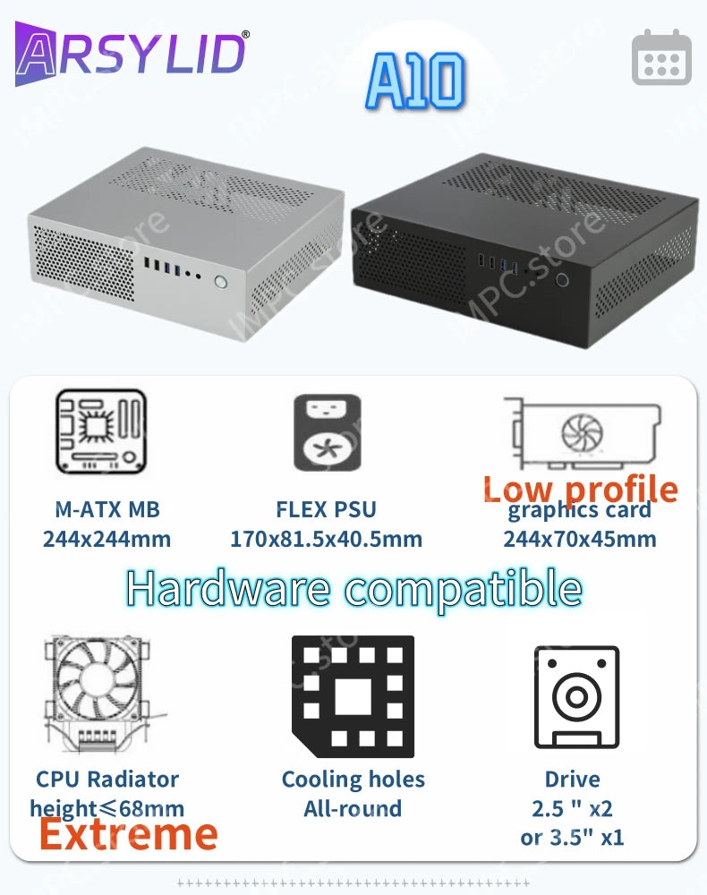 A10 7.3L M-ATX Chassis A4 HTPC Portable Computer PC Support PCIe 2.5' SSD Drive Mini Flex PSU Case.