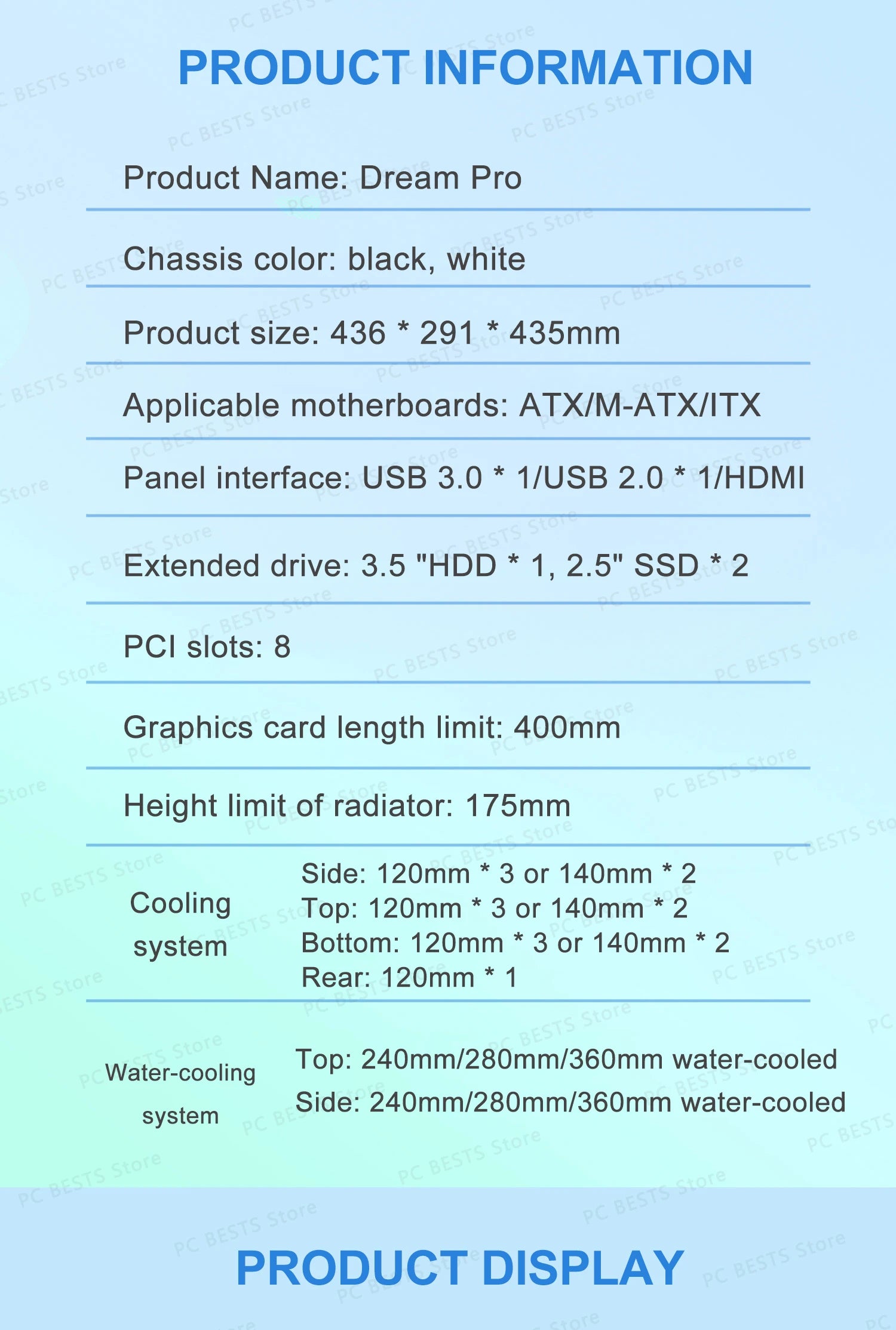 Power Train Dream PRO Seaview Room Chassis ATX Desktop MATX Glass Side Transparent 360 Water Cooled Game Console Computer Case.