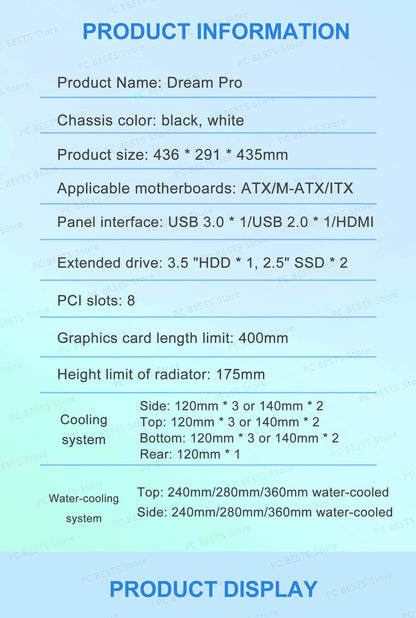Power Train Dream PRO Seaview Room Chassis ATX Desktop MATX Glass Side Transparent 360 Water Cooled Game Console Computer Case.