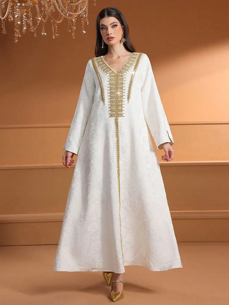 TOLEEN Women Floor-Length Dresses Fashionable And Heavy Industry Beaded Loose Robe Elegant And High-Quality Muslim Long Dress.