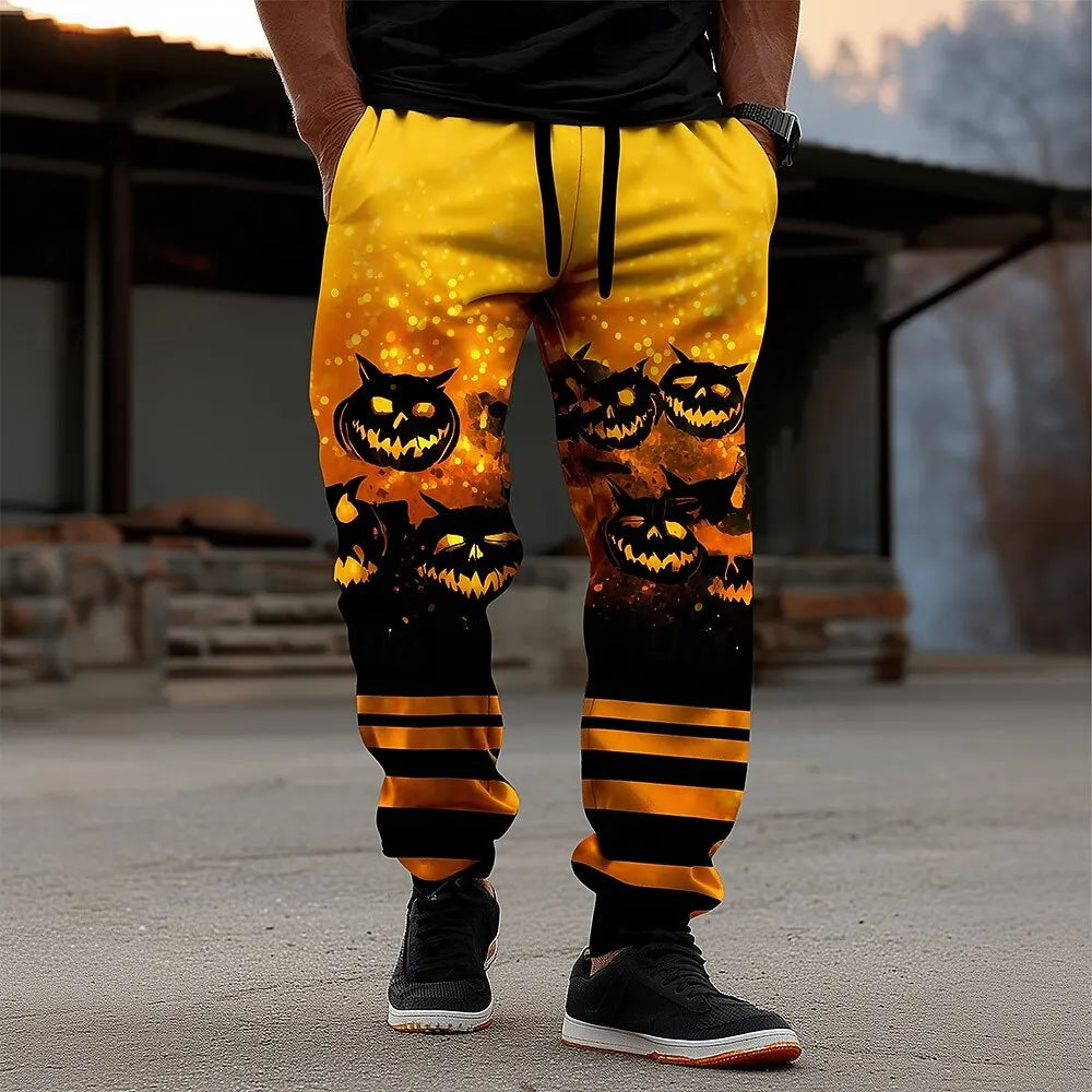 Pumpkin Bat Halloween Costumes Pants Men's Side Pockets Elastic Drawstring Sweatpants Joggers Pants Casual Trousers Fall Winter.