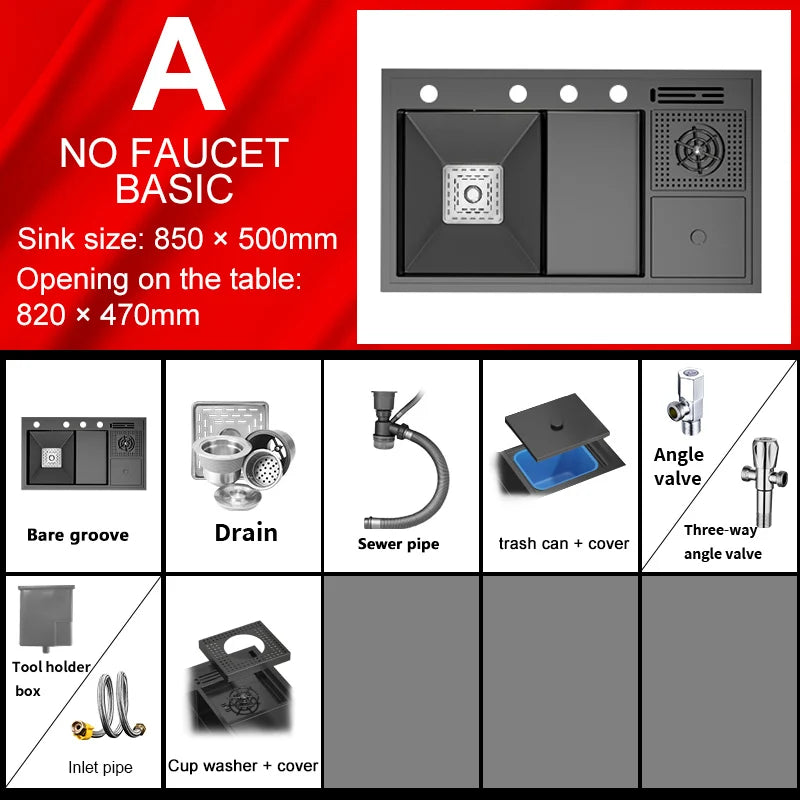 Neues abgestuftes Edelstahlspülbecken für die Küche, multifunktionale Tassenwaschbecken, Geschirrspülbecken, großes Einzelschlitz-Waschbecken