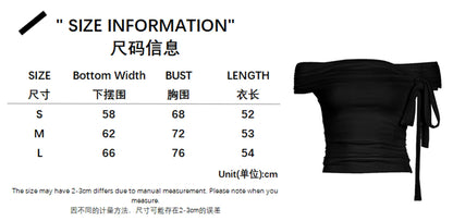 Gentle Style Asymmetric Knotted Straps with One Shoulder Solid Color Top Pleated Waist and Slim and Versatile Short Sleeves.