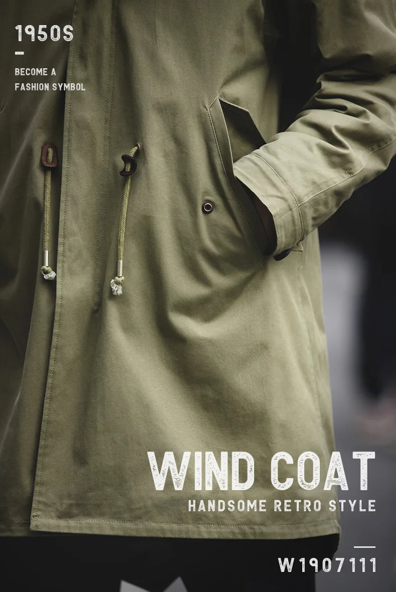 Maden Men's Thick Hooded M-51 Fishtail Cotton Coat Plus Velvet Parka Jacket Green Windbreaker Winter Autumn Men Trench Coat.