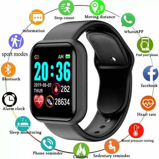 Y68 Smart Watch Men Women Heart Rate Oxygen Blood Pressure Monitoring Multi-Function Sleep Monitoring Smartwatch for Ios Android.