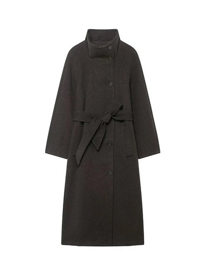 TFMLN Lange Mäntel für Damen mit Stehkragen, 2025, Winter, neuer Trenchcoat mit Gürtel, Vintage, einfache Oberbekleidung, elegante Mode, weiblich