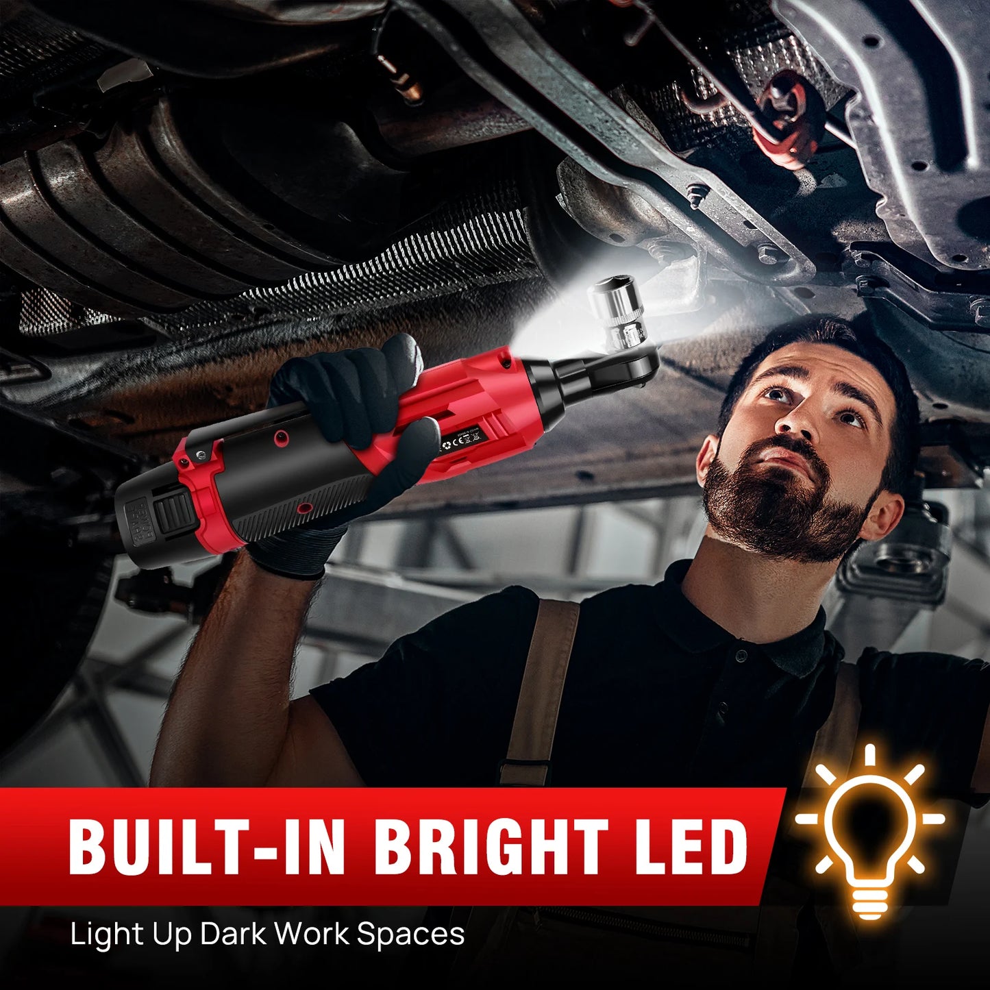 DayPlus 3/8 Zoll kabelloser elektrischer Ratschenschlüssel, 12 V Power-Ratschengerät 200 NM mit 2 x 1500 mAh-Batterien 90 °   Winkelschlüssel, 7 Steckdosen