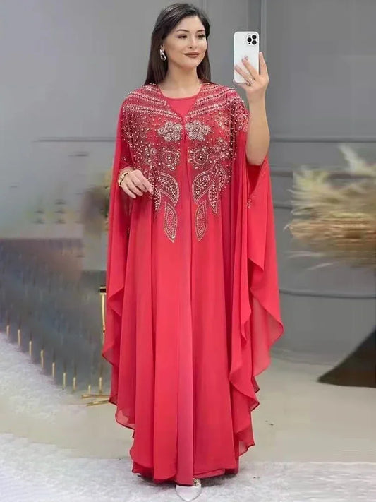 Abayas Für Frauen Dubai Luxus 2024 Chiffon Boubou Muslimischen Mode Kleid Kaftan Marocain Hochzeit Party Anlässe Djellaba Frauen