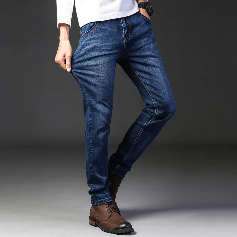 2025 Spring Autumn New Men's Jeans Casual Straight Stretch Fashion Classic Blue Black Work Denim Trousers Male Brand Clothing.