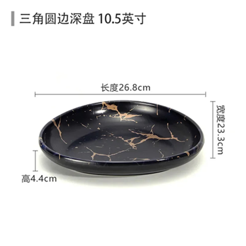 Marble Texture Imitation Melamine Plate BBQ Tableware Cake Fruits plates Snack Tray Outdoor Party Dishes Steak