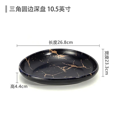 Marble Texture Imitation Melamine Plate BBQ Tableware Cake Fruits plates Snack Tray Outdoor Party Dishes Steak