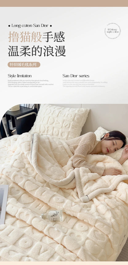 Heart Pattern Coral Fleece Blanket Autumn Winter Double Layer Thicken Warm Plush Blanket for Bed Fluffy Soft Sofa Throw Blankets.