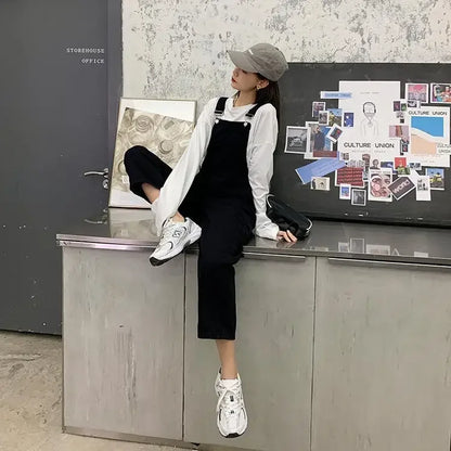 Jumpsuits Women Solid Retro Japanese Style Streetwear Denim Suspenders Trousers Harajuku Stylish Hip Hop Straight Overalls Teens.