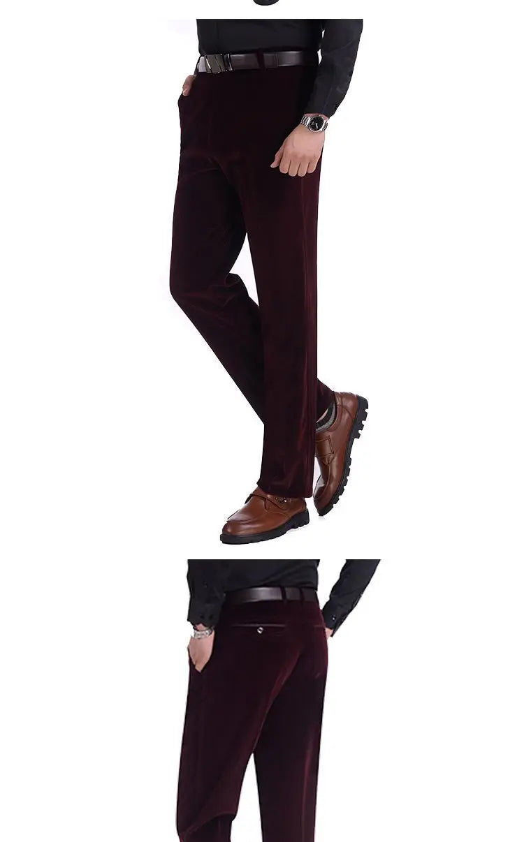 Business Casual Men Corduroy Pants Autumn Winter New Solid Zipper Pockets Simplicity Fashion Loose Thicken Straight Trousers.