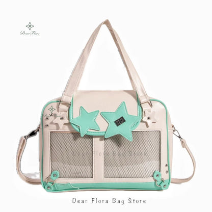 Y2K Trendy Star Ita Bag Lolita Girl Transparent Pocket Fashion Crossbody Bag Women's DIY Display Shoulder Bag Cute Purse Handbag