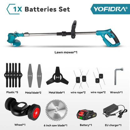 YOFIDRA 100–135 cm elektrischer Rasenmäher, 1500 W, kabellos, faltbar, Trimmer, Beschneiden, Schneiden, Garten, Elektrowerkzeug für Makita-Akku-Pin