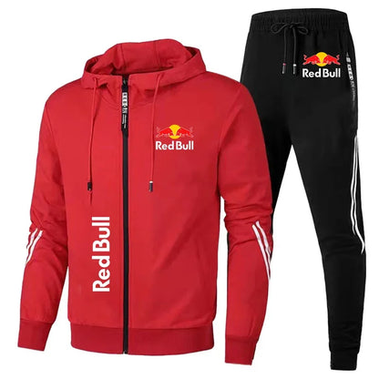 Red Bull Racing Logo Print Men Sportswear Hoodie Sets Zip Sweatshirt+Pants 2 Piece Suit Extreme Sports Custom Red Bull Tracksuit.