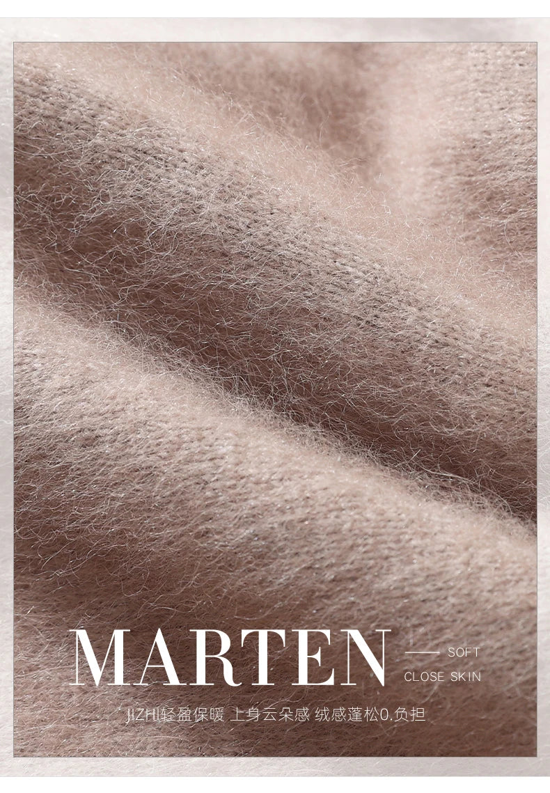 Women's Round-neck Mink Cashmere Sweater Soft Pullover Jumper Comfortable Knitted Top for Autumn Winter Pure Mink Material