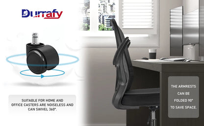 Durrafy Ergonomischer Bürostuhl, Schreibtischstuhl mit verstellbaren Armlehnen, Gaming-Stuhl, Netz-Bürostühle, Schwarz