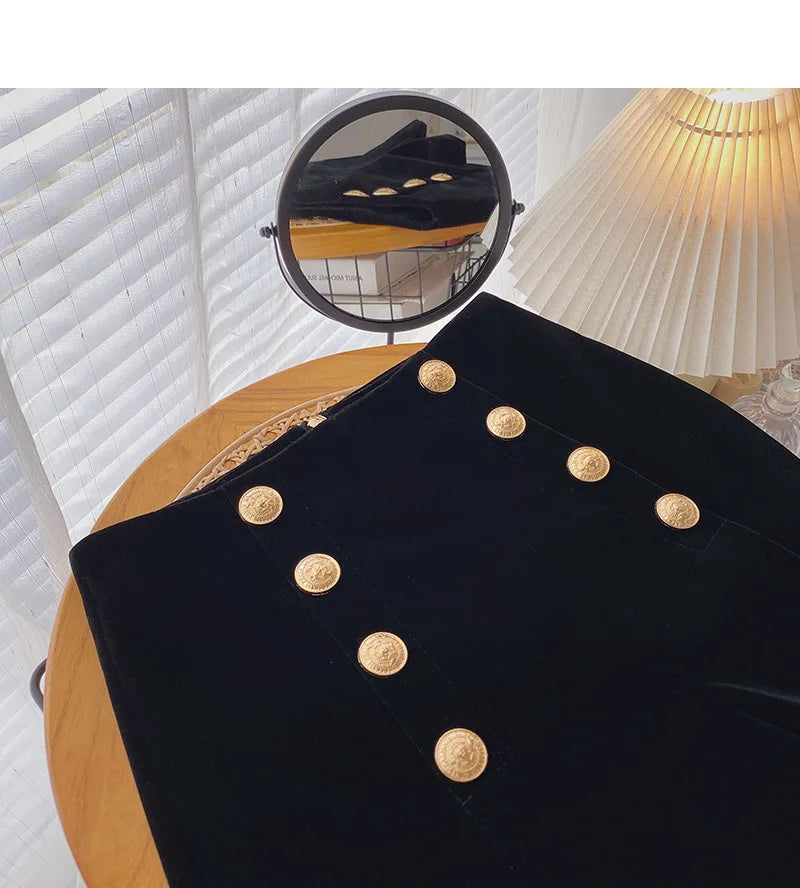 Velvet Black High Waist Slim Shorts Thicked Women's Winter New Korean Fashion Double-breasted Wide Leg Short Pants.
