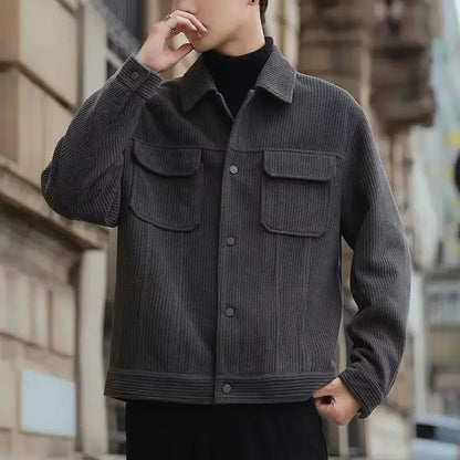 2025 Autumn and Winter Casual Retro Corduroy Workwear Collar Jacket Men's Korean Style Trendy Slim Fit Coat.