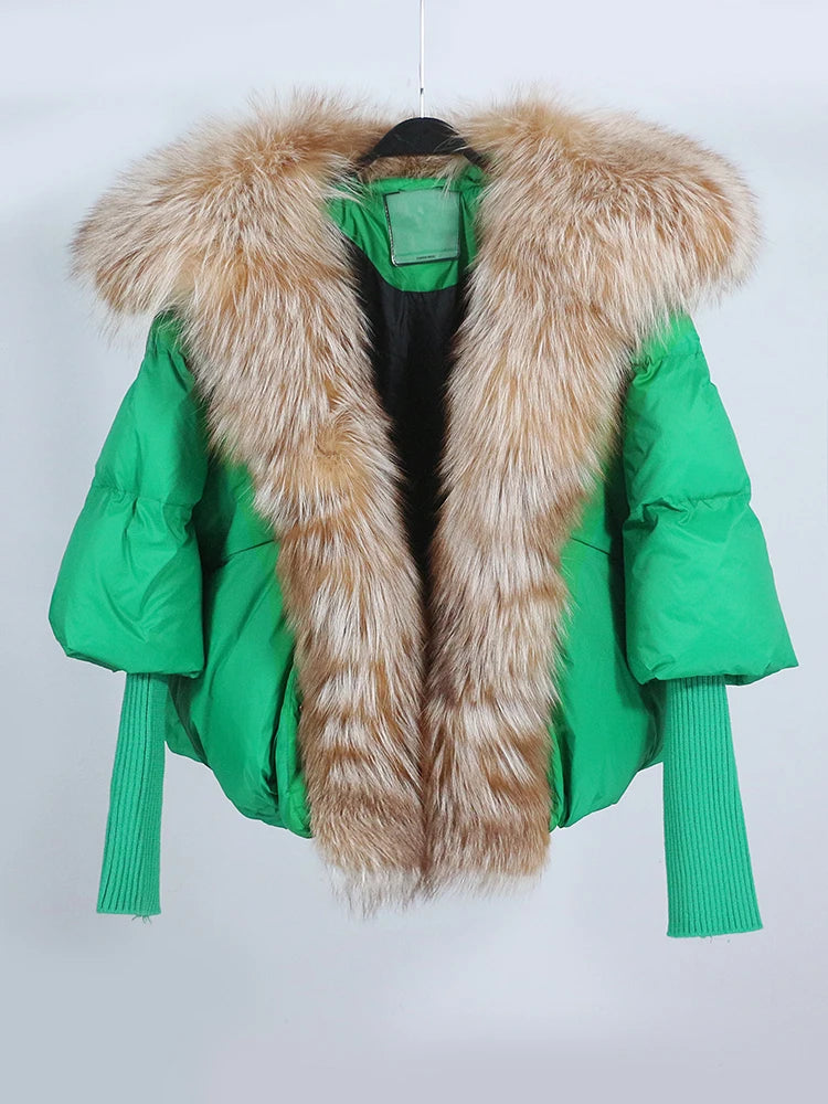 Lose Natürliche Echt Fox Pelz Kragen Mantel Dicke Neue Europäische Mode Weiße Ente Unten Jacke Winter Frauen Warme Luxus Oberbekleidung