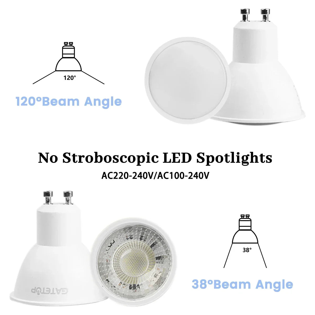 10 Stück hohe Lumen GU10 LED-Spot-Licht, kein Fliker, 8 W, 9 W, LED-Birne, AC 220 V, 120 V, ersetzt 50 W Halogenlampe für die Verkleidung von Heimbeleuchtung.