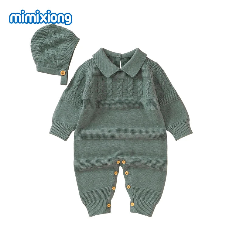 White Baby Girl Rompers Clothes Winter Long Sleeve Knitted Newborn Infant Boy Jumpsuits Hats Outfits Sets 0-18m Toddler Playsuit