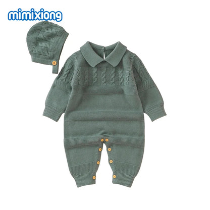 White Baby Girl Rompers Clothes Winter Long Sleeve Knitted Newborn Infant Boy Jumpsuits Hats Outfits Sets 0-18m Toddler Playsuit