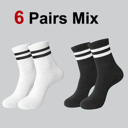 6/10/20 Pairs Men Women Striped Round Neck Socks Spring Autumn Breathable Odor Proof Sweat Absorbing All-Season Casual Socks.