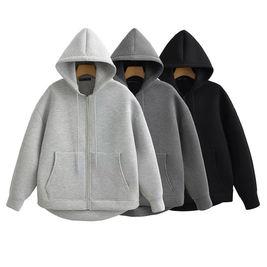 2024 Winter Neue frauen Zipper Hoodie High Street Unisex stil Doppel Taschen Oversize Lose Sweatshirts Oberbekleidung Top CYXX 073