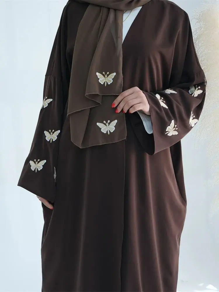 Ramadan Open Linen Butterfly Kimono Abaya Dubai Turkey Islam Muslim Dress Abayas For Women Kebaya Kaftan Robe Musulmane Femme.