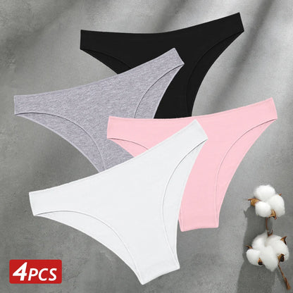 4PCS Seamless Cotton Panties Women Solid Color Briefs Sexy Low Waist Underpants Female Breathable Underwear Ladies Stretch Panti
