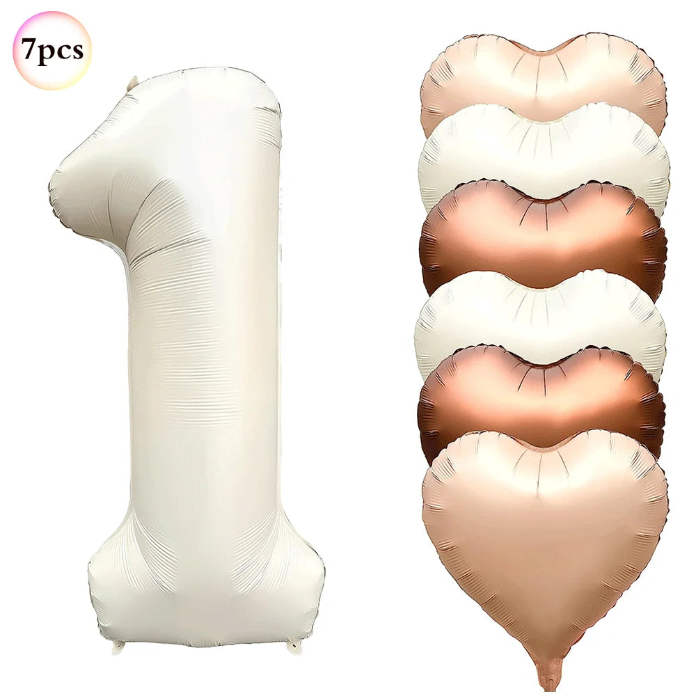 40in Cream Big Number Balloon 18in Three Color Love Foil Helium Balloons Aldult Birthday Set Boys Girls 1st Birthday Decorations