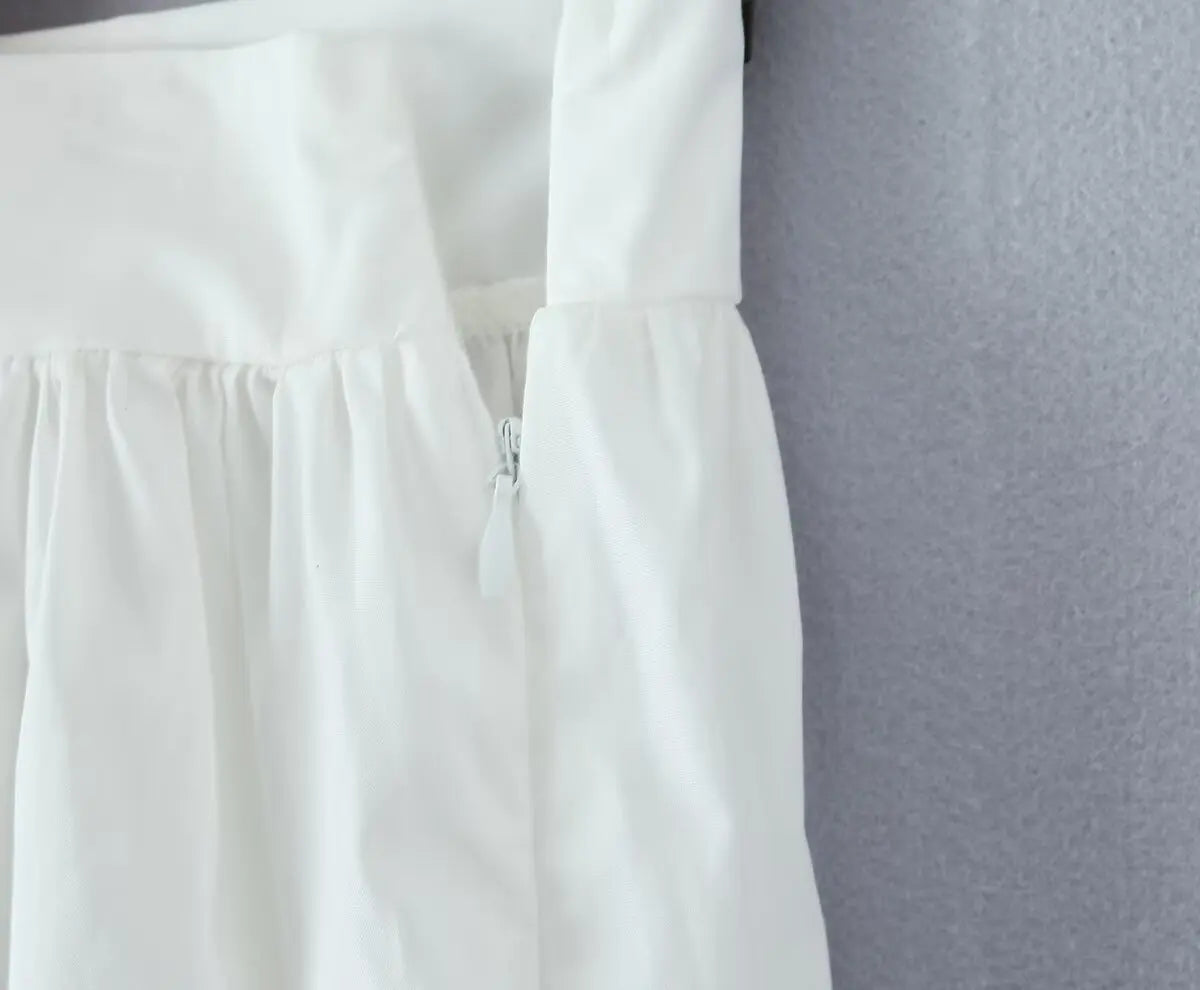 YENKYE 2025 Women Yellow White Cotton Big Swing Long Skirt Vintage High Waist Side Zipper A-line Summer Skirts Holiday.