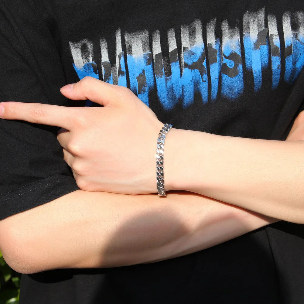 316 Stainless Steel Plated 18k Gold Fashion 8.10.12mm Encrypted Cuban Chain Miami Rap Hip Hop Men's Bracelet Accessory